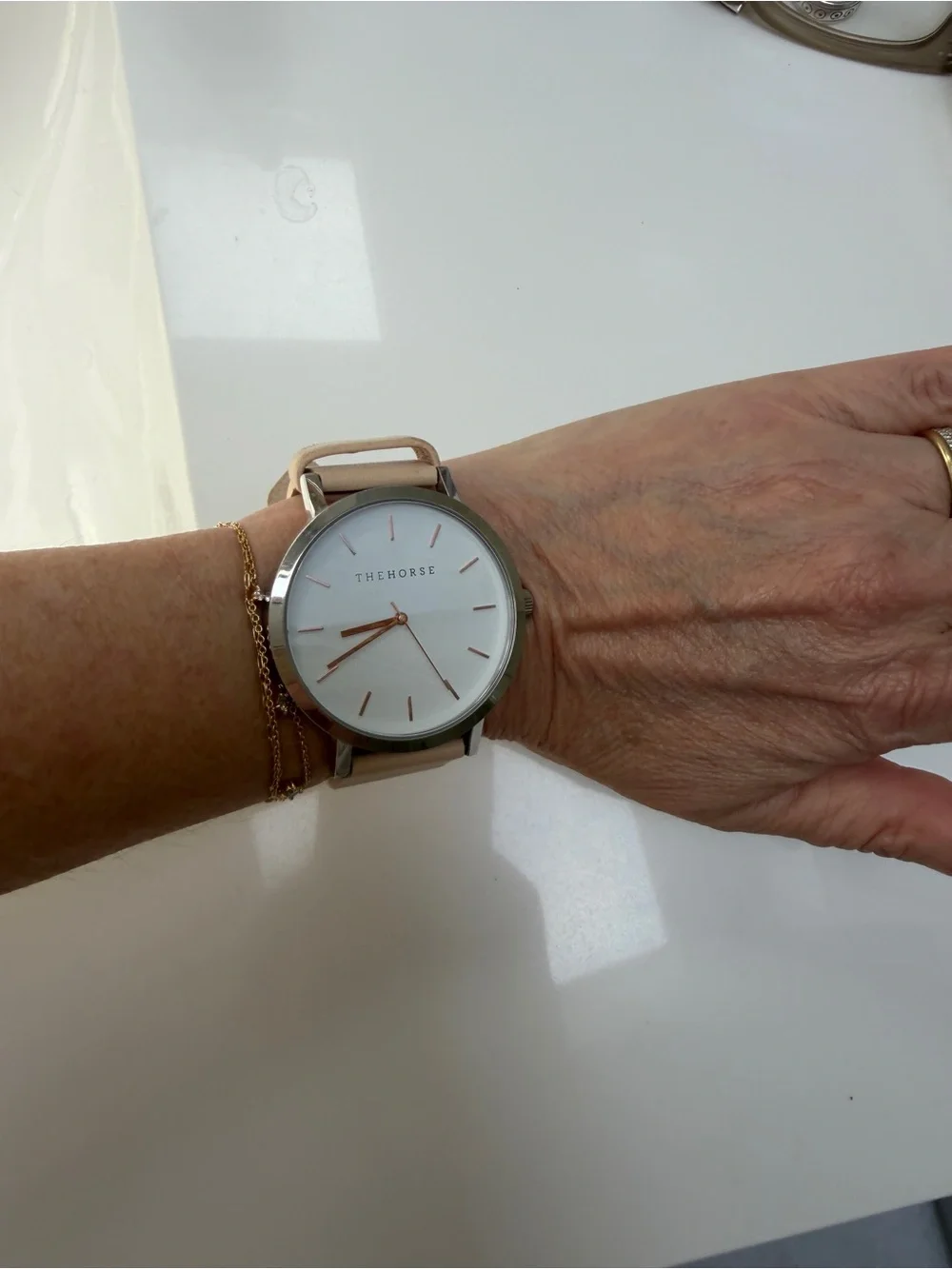 The Horse Silver Case Watch with Nude Leather Strap